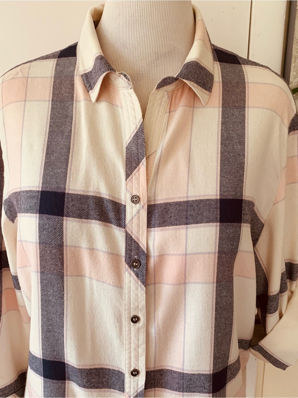 Hester & Orchard  Cotton/Rayon Blend Roll Tab Sleeve High-Low Button up Top XL - Picture 2 of 13